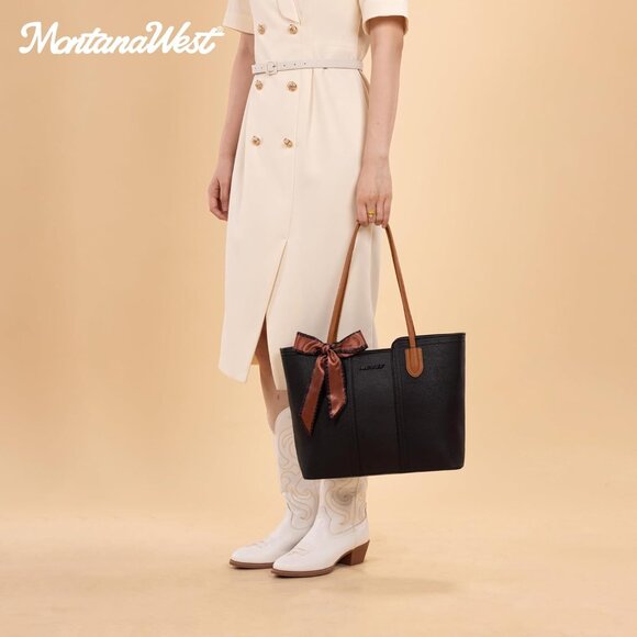 Women Jet Black Imported Vegan Leather Medium Top Handle Satchel Tote Bags - Picture 2 of 6